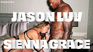 Sienna grace's curvy pussy stretched wide by jason luv's massive black cock in rough deepthroat creampie domination