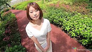 Amateur Tokyo babe Asuka Suzumura bares shaved wet pussy in uncensored interview, fingered with toys and licked deep