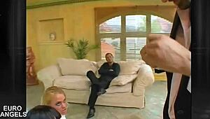 Euro teens Britney Wivien and Black Angelica in hardcore DP ass orgy