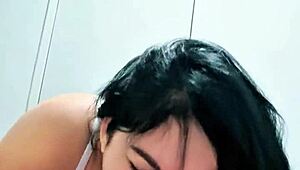 Milla Santiago half-sister sneaks deep throat blowjob surprise cum