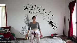 Milf wife guides yoga poses with big ass and natural tits on display.