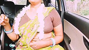 indian aunty with huge natural tits fucks eng boy on long drive dirty talk