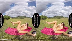 Vanessa Decker's solo brunette pussy fingering and tit play outdoors in erotic vr