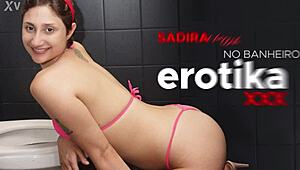 Sadira Hotwife Deepthroats in Erotikaxxx Bathroom as Cuck Calls Trailer