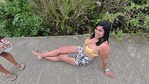 skinny beach wife teases with tight pussy before public doggy creampie adventure