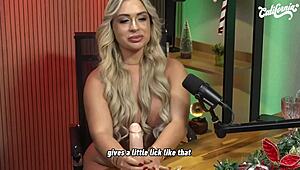 california tv studio heats up as hot blonde trio strips naked, rips clothes and vibes with sex toys