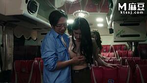 Bus backseat dare turns into wild group lick, ride and doggy pound with daring couple!