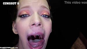 Blonde amateur takes 17 massive cumshots in gloryhole fuck frenzy