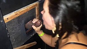 milf danni cardillo sucks cock through gloryhole then fucks in booth