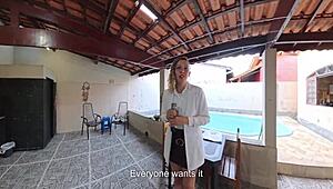 reporter caught trespassing strips naked outdoors heels ripped clothes pov