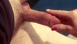 Wife slurps and jerks bull's monster cock till cum covers her big tits!