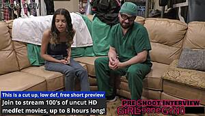 aria nicole spreads hairy pussy for doctor tampa's latex glove fetish fuck behind new camera
