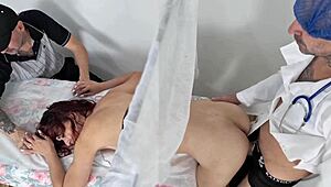 Wife's gyno exam turns teasing with husband watching nearby