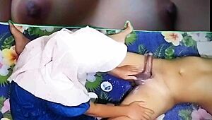 sweet sister-in-law massages my throbbing kontol till explosive cumshot release