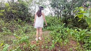 Thai babe masturbates pussy outdoors in forest public solo moaning