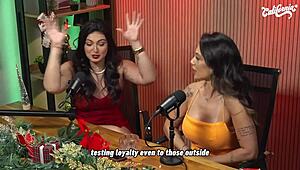 california tv studio heats up as hot blonde trio strips naked, rips clothes and vibes with sex toys