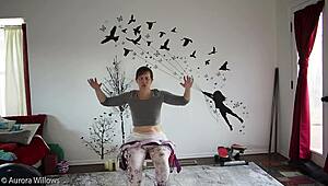 Milf wife guides yoga poses with big ass and natural tits on display.