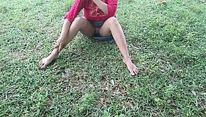 Stepmom fingers her dripping pussy in jungle before hotel room gets hammered hard