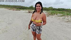 skinny beach wife teases with tight pussy before public doggy creampie adventure