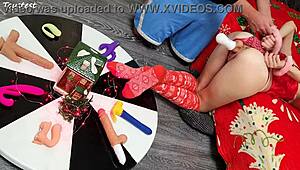 two huge dildos stretch her tight pussy double in doggystyle bliss