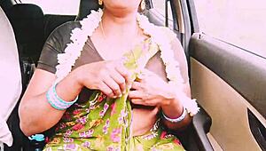 indian aunty with huge natural tits fucks eng boy on long drive dirty talk