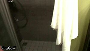 Skinny teen brunette fucks in toilet gets wet pussy creampie