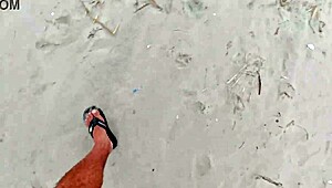 skinny beach wife teases with tight pussy before public doggy creampie adventure