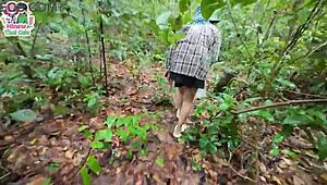 thai teen foraging in forest suddenly flashes her wet pussy up close