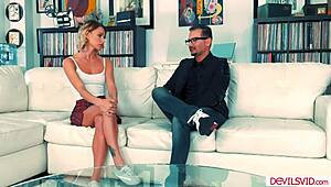 small tits teen rides old boss cock hard after sucking balls deep.