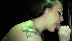 Blonde amateur takes 17 massive cumshots in gloryhole fuck frenzy