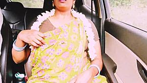 indian aunty with huge natural tits fucks eng boy on long drive dirty talk