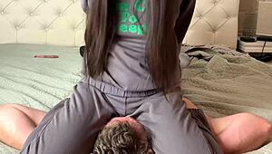 she pins him down for brutal facesitting wrestling domination in the bedroom