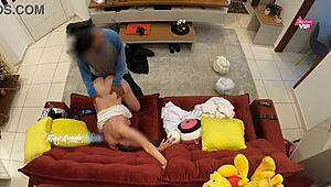 Hot Wife Fucks Delivery Boy on Sofa Creampie Cuckold Action