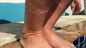 i can't resist this juicy milf teasing by the pool... he pounds her hard!