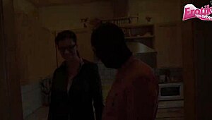 Desperate horny German mature milf with glasses fucks in kitchen cum swallow facial