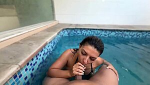brazilian nerd teen babe pounded pov in steamy pool sex