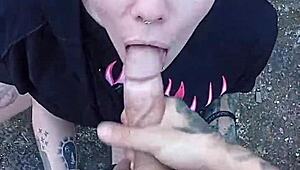 Hey, did you see that sexy Brazilian blonde sucking huge cock bareback on the street in the forest?