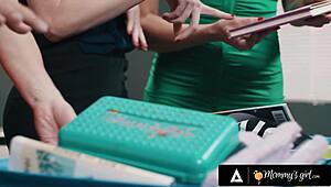 hey mommy's girls ashley lane katie kush and katrina colt play with confiscated strap-ons at school