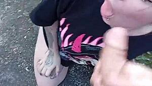 Hey, did you see that sexy Brazilian blonde sucking huge cock bareback on the street in the forest?