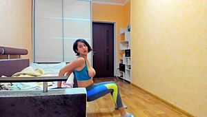 gymnast teen dildo titfucks her huge natural tits then pussy fondles in gym wear