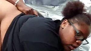 Nerdy ebony MILF's FAT ASS gets POUNDED in public park