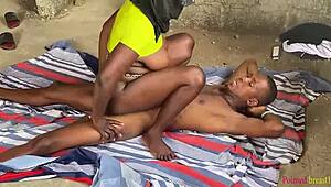 pounding her wet pussy hard outdoors in the yard bent over doggystyle then missionary on black cock