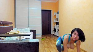 gymnast teen dildo titfucks her huge natural tits then pussy fondles in gym wear