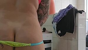 Thick cock rams my wet pussy while I wash dishes bent over sink.