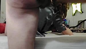 hey this white slut in black leather pants and satin tanga takes doggystyle pov deepthroat rimjob