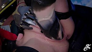 blonde slut moans as huge monster dildo gapes pussy and asshole wide