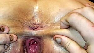 milf's gaping pussy drips with sticky cum after creampie