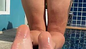 i can't resist this juicy milf teasing by the pool... he pounds her hard!