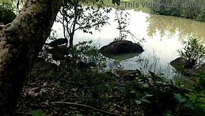 Stranger spots stepmom peeing in forest then bends her over for outdoor doggystyle assfucking big ass