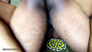 stepbro sneaks into granny's kitchen to stretch ebony sister's wet slit